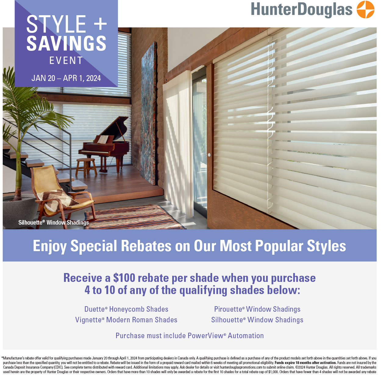 Hunter Douglas Cochrane Calgary Bragg Creek Style Savings Rebate Event 2024!